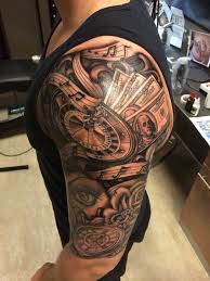 Casino Tattoo With Fantastic Graphic With Two Roulette Wheels And The Most Important M Half Sleeve Tattoos For Guys Cool Half Sleeve Tattoos Half Sleeve Tattoo