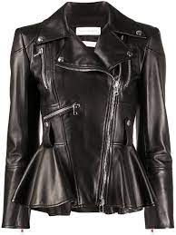 Alexander Mcqueen Peplum Hem Biker Jacket Farfetch Biker Jacket Black Biker Jacket Shirt Dress Style