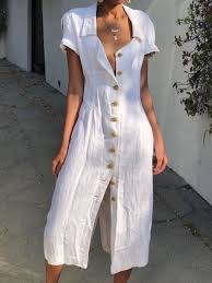 Maxi Linen Summer Buttoned Solid Casual Shirt Dresses Solid Dress Casual Fashion Casual Dresses