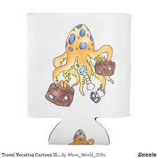Travel Vacation Cartoon Illustration Funny Octopus Can Cooler Zazzle Com Cartoon Illustration Cartoon Vacation Trips