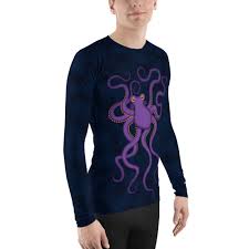 Cavis Purple Octopus Mens Rash Guard Sea Life Dive Skin Swim Shirt