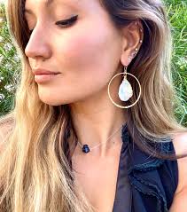 Angel Aura Earrings, Raw Crystal Earrings, Rainbow Quartz, Boho Hoop  Earrings, Raw Stone Jewelry, Statement Earrings, Bohemian Earrings