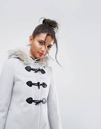 Large deep pockets to front. Asos Duffle Coat With Faux Fur Hood Asos