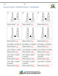 decimal place value worksheets 4th grade