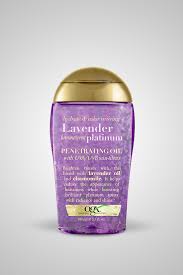 The hair oil, shampoo and spray bottles are available in various sizes, shapes and weights. Lavender Platinum Penetrating Oil Ogx