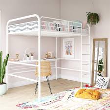 Metal construction ensures superior strength, durability and is bedbug resistant. Dhp Metal Loft Bed With Desk In Full Size Frame In White Metal And White Desk 4388129