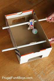 Make A Shoebox Foosball Game Frugal Fun For Boys And Girls Diy For Kids Soccer Crafts Crafts For Boys