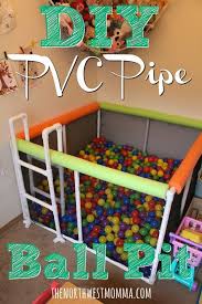 Diy Ball Pit Made From Pvc Pipes Cable Ties Cargo Netting And Pool Noodles 15 Per 125 Balls Needed 2500 Balls Kids Playroom Diy Ball Pit Diy Baby Stuff