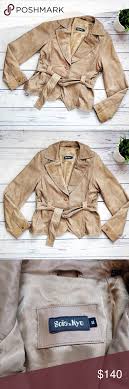Soia And Kyo Tan Belted Leather Jacket 38 This Is A