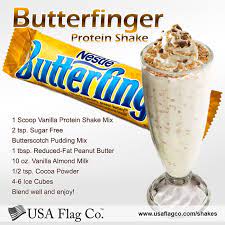 Butterfinger Protein Shake Recipe From Usa Flag Co Recipe Vanilla Protein Shake Recipes Vanilla Protein Shakes Protein Shake Smoothie