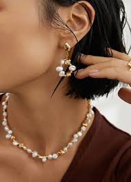 Circle Shaped Irregular 925 Silver Plated Gold With Freshwater Pearls  Earrings