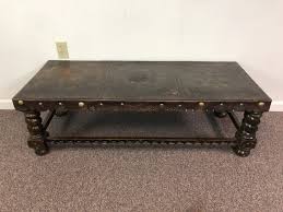 Antique bellows leather studded coffee side table wrought iron legs unique. Tooled Leather Top Coffee Table Or Bench Ardesh