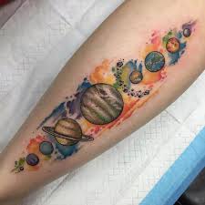 With some watercolor designs for tattoos!. Watercolor Solar System Tattoo Solar System Tattoo Planet Tattoos Tattoo Arm Designs