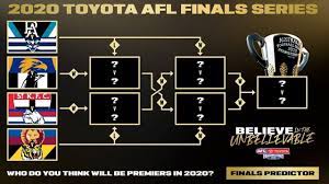 Released in october the previous year the annual afl fixture is a confirmed draw listing all of the upcoming season's home. Afl Finals Predictions 2020 Youtube