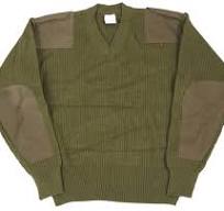 Small - French Army OD Green Wool Sweater V-Neck Pullover Military Shirt Jacket