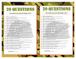 Get the party started with our free, printable baby shower game cards. 20 Questions Camouflage Printable Party Game Military Baby Etsy