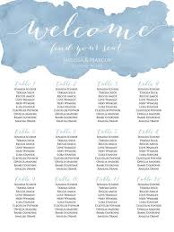 Dusty Blue Watercolor Wedding Seating Chart Template Diy