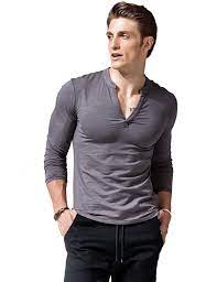 Mens Long Sleeve T Shirts Slim Fit Deep V Neck Athletic Casual Dark Grey C1187dk2ahm Mens Casual Outfits Men S Long Sleeve T Shirt Online Mens Clothing