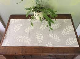 Handprinted Linen Table Runner With Off White Pattern Block Printed Table Cloth For Dining Room Or Side Tabl Linen Table Runner Hand Printed Linen Table Cloth