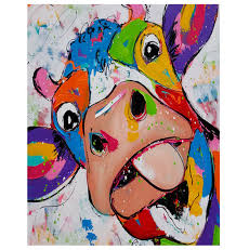 Funny Color Cow Diy Painting By Numbers Kit Animal Canvas Paintings Animal Canvas Animal Wall Art