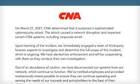 May 22, 2021 · cna financial reportedly paid hackers $40 million in march following a ransomware attack, bloomberg reported. Insurer Cna Disconnects Systems After Cybersecurity Attack