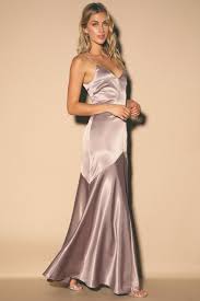 Dusty Lavender Dress Maxi Dress Satin Dress Satin Gown Lulus