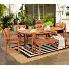 Walker Edison Furniture Company Brown 6 Piece Extendable Wood Outdoor Patio Dining Set Patio Dining Set Wood Patio Patio Dining Furniture