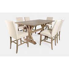Constructed with select veneers and hardwood solids; Carlyle Crossing Counter Height Dining Room Set W Upholstered Stools Jofran Furniture Furniture Cart