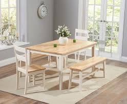 Find furniture & decor you love at hayneedle, where you can buy online while you explore our room designs and curated looks for tips, ideas & inspiration to help you along the way. Carina 150cm Oak And Cream Dining Table With 4 Dining Chairs 1 Large Benches Designer Sofas4u