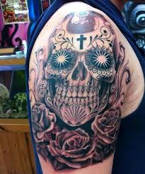 Mom memorial banner with praying hands and cross tattoo on bicep. 51 Skull Tattoos For Men And Women Inspirationseek Com