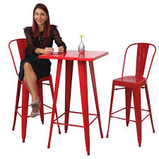 Barhocker online kaufen otto.de tresenhocker mit & ohne lehne höhenverstellbar barhocker aus holz & metall ratenkauf & kauf auf rechnung! Set Stehtisch 2x Barhocker Hwc A73 Barstuhl Bartisch Metall Industriedesign Rot