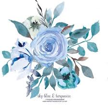 Black And Sky Blue Flowers Hand Painted Watercolor Sky Blue Turquoise Roses Clip Art What S Inside 1 Png File 300 Dpi Rgb Tran Flower Painting Flower Clipart Watercolor Flowers