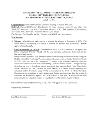 MINUTES OF THE HALTOM CITY ETHICS COMMISSION HALTOM CITY HALL PRE-COUNCIL  ROOM 5024 BROADWAY AVENUE, HALTOM CITY, TEXAS March 15
