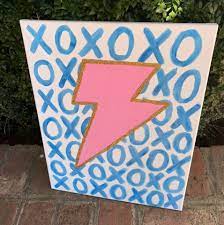 16x20 Xoxo Pink Lightning Bolt Painting In 2021 Painting Lightning Bolt Art