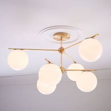 Sphere Stem 6 Light Chandelier Milk Globe Chandelier Living Room Light Fixtures Ceiling Lights