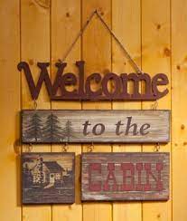 Featuring garden views, the hideoutella. Welcome To The Cabin Triple Wood Sign Cabela S Log Home Decorating Cabin Decor Log Cabin Decor
