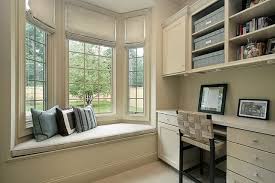 A bay window is actually just a regular window but the unusual feature is the way. Or Maybe An Office With A Window Seat Different Chair Again And More Colorful Interesting Art And Traditional Home Office Window Seat Design Bay Window Seat
