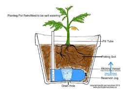 This diagram illustrates a self-watering planting pot retrofit ...