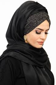 Aise Tesettur Siyah Gumus Buzgulu Bandana Pratik Sal Kadin Sal Moda