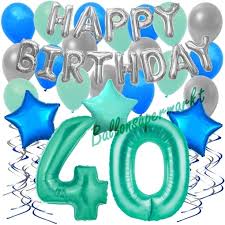 Your amazon music account is currently associated with a different marketplace. 34 Teiliges Geburtstagsdeko Set Mit Luftballons Happy Birthday Aquamarin Zum 40 Geburtstag