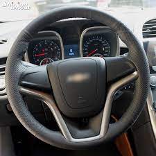 Shining Wheat Hand Stitched Black Leather Car Steering Wheel Cover For Chevrolet Malibu 2011 2014 Car Steering Wheel Cover Steering Wheel Cover Steering Wheel