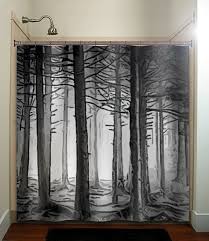 Gray Woodland Forest Trees Shower Curtains Extra Long Fabric Etsy Tree Shower Curtains Black Shower Curtains Black Shower Curtain Bathroom