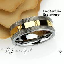 8mm Tungsten Wedding Band Men Gunmetal Color Golden Center Tungsten Ring Tungsten Promi Mens Wedding Rings Mens Wedding Bands Tungsten Tungsten Wedding Bands
