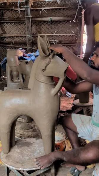 The terracotta tradition of Ayyanar in Tamil Nadu likely took shape between the 9th–13th centuries CE, when potter communities began creating large, hand-built horses and guardian figures as offerings ...