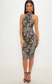 Black Lace Crochet High Neck Midi Dress High Neck Midi Dress Nice Dresses Lace Dress