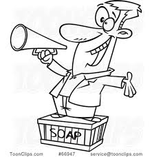 Cartoon Outline Guy Using A Megaphone And Standing On A Soapbox 66947 By Ron Leishman