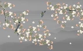 Blue Birds And Flowers Wallpaper Chinoiserie Hanging Cherry Wallpaper Flying Birds Home Decor Etsy Wall Murals Large Canvas Wall Art Mural