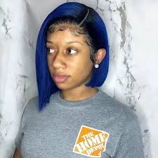 Ombre Black/DeepBlue 13x4 Lace Frontal Straight Peruvian Remy Human Hair  Bob Wig