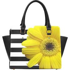 Black And Yellow Totes On Sale Yellow Daisy Flower Black White Stripes Classic Shoulder Handbag 39 Liked On Polyvore Featuring Bag Black And White Purses Yellow Handbag Yellow Purses