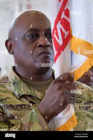 Command Sgt. Major Phillip Stringfield, State Command Sgt. Major of the Ga.  ARNG secures the colors during the Ga. ARNG's change of command ceremony  between Brig. Gen. Tom Carden and Col. Randall